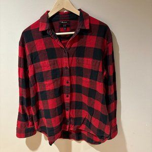Madewell Plaid Oversized Buffalo Check Flannel Shirt - Small, Red Black